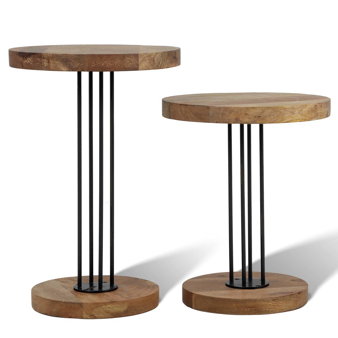 Elementary Side Table Set of 2 with Wooden Top Black